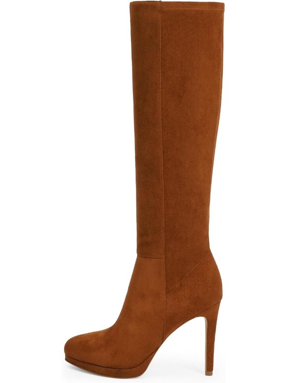 Women's Brown Suede Round Toe Stiletto Heels Fall Tall Platform Boot Side Zipper